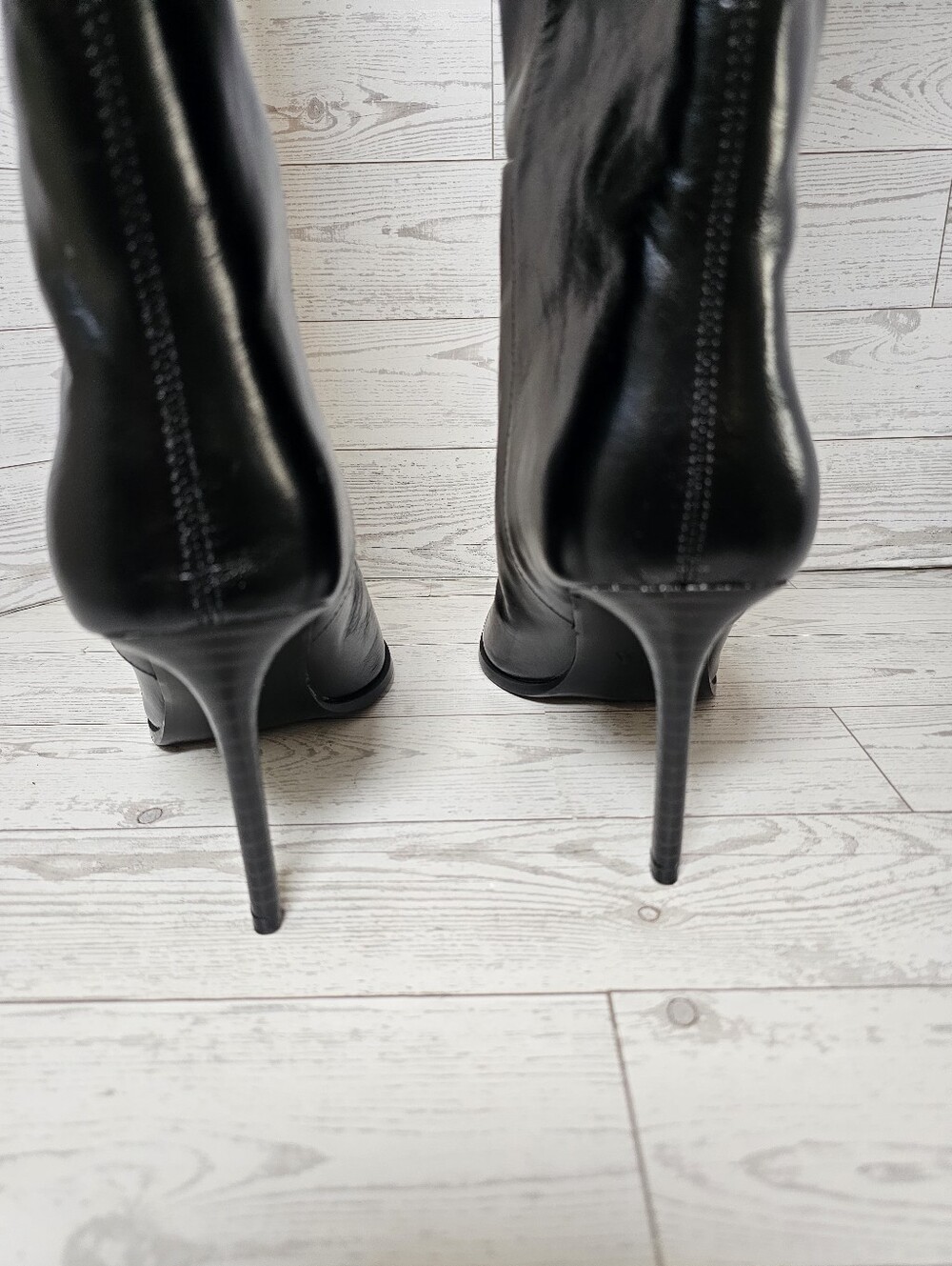 NWT Zara Women's Black Real Leather Knee High Boots - Pointed Toe Stiletto Heel - Picture 9 of 12
